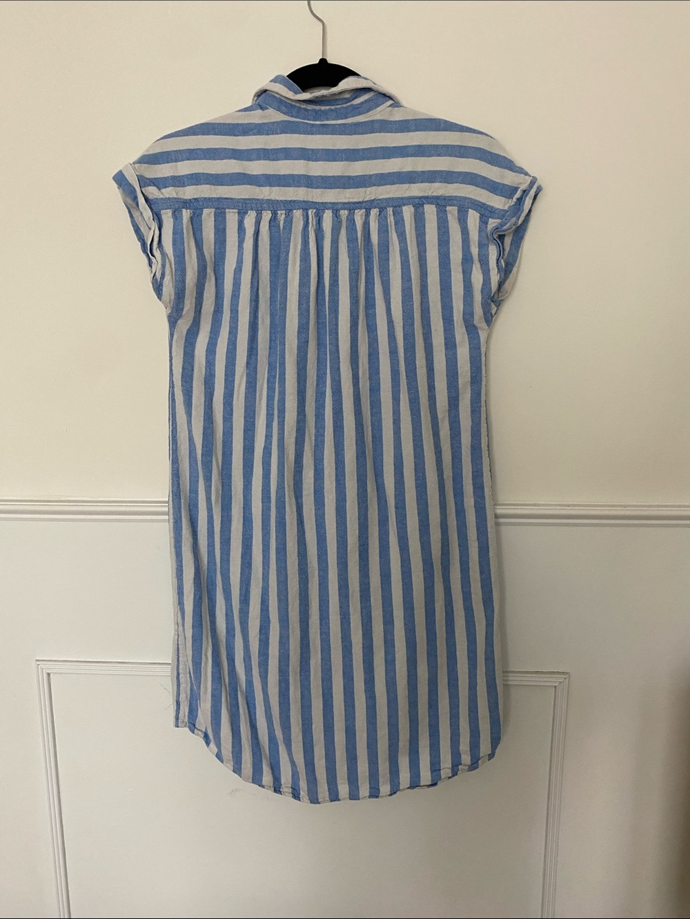 Old Navy Blue & White Vertical Stripe Midi Shirt Dress - Picture 2 of 7